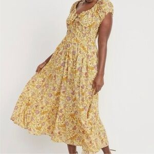 Old Navy Waist Defined Short Sleeve Printed Midi Dress